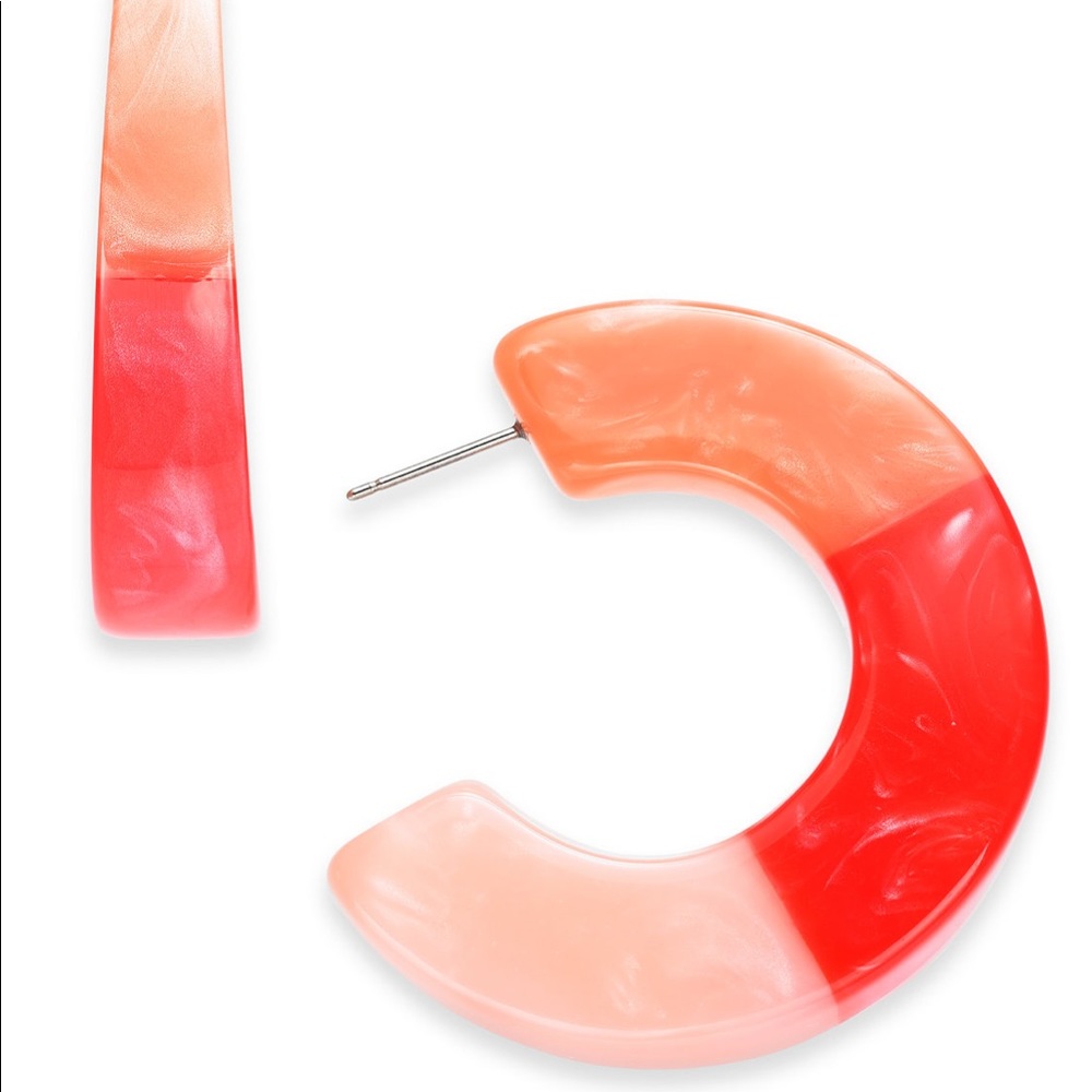 INC coral color block open hoop earrings 1.7”